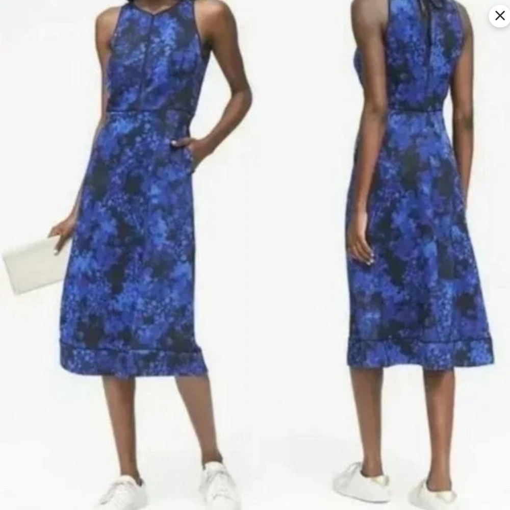 Banana Republic Black and Blue Floral Sleeveless Pockets Dress  12 Tall